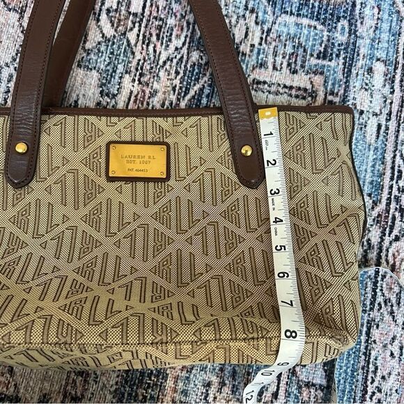 Ralph Lauren Vintage Signature Khaki Brown Medium Satchel Tote Handbag - Picture 11 of 13